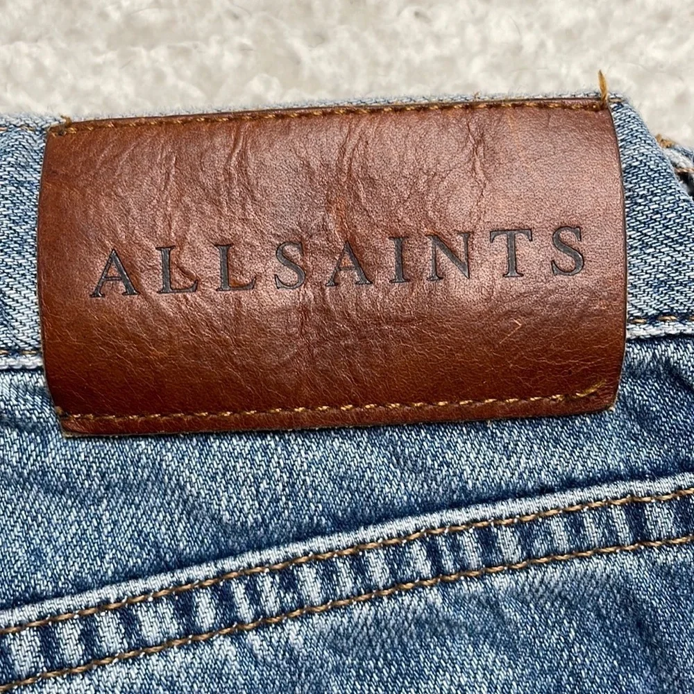 ALL SAINTS DENIM Boys Frayed Ty Jean in Mid Indigo size 25 Button Fly